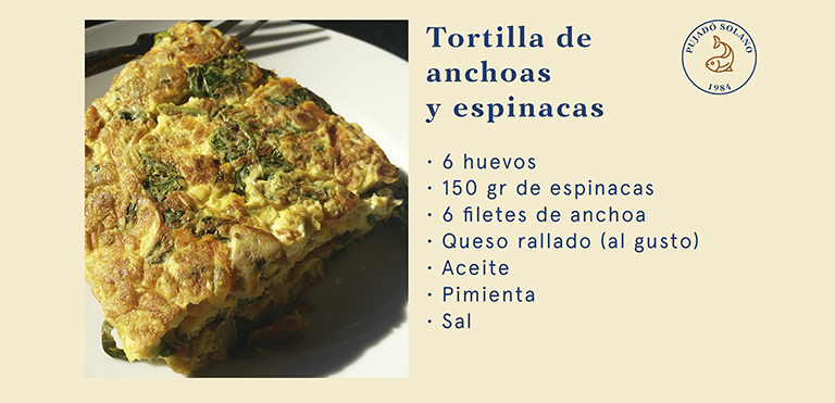 Tortilla de anchoas y espinacas