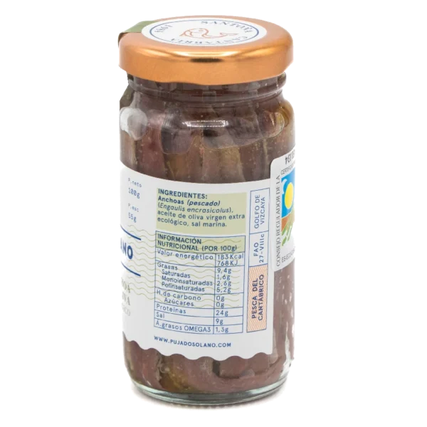 Anchoas del Cantábrico de Costera en Aceite de Oliva Virgen Extra Ecológico Tarro de Cristal 1/8 100 g - Imagen 2