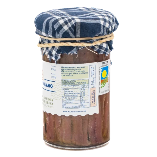 CANTABRIAN ANCHOVIES IN ORGANIC EXTRA VIRGIN OLIVE OIL GLASS 235 G - Image 2