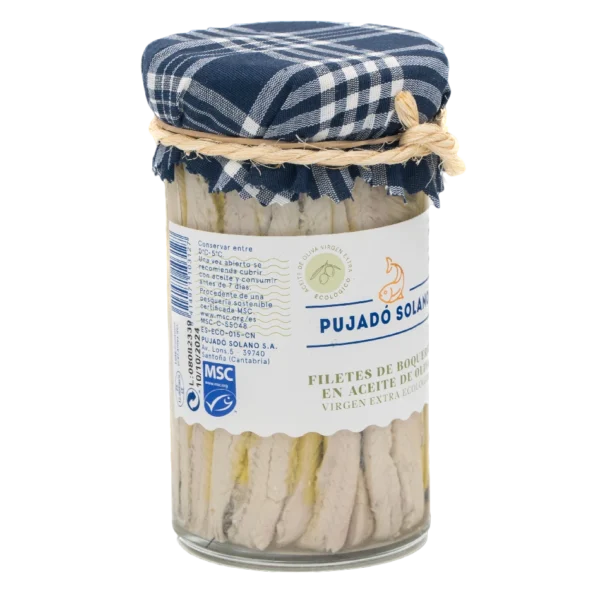 CANTABRIAN WHITE MARINATED ANCHOVIES IN ORGANIC EXTRA VIRGIN OLIVE OIL GLASS 235 G - Image 2