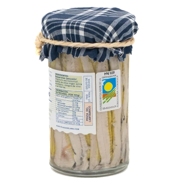 CANTABRIAN WHITE MARINATED ANCHOVIES IN ORGANIC EXTRA VIRGIN OLIVE OIL GLASS 235 G - Image 3